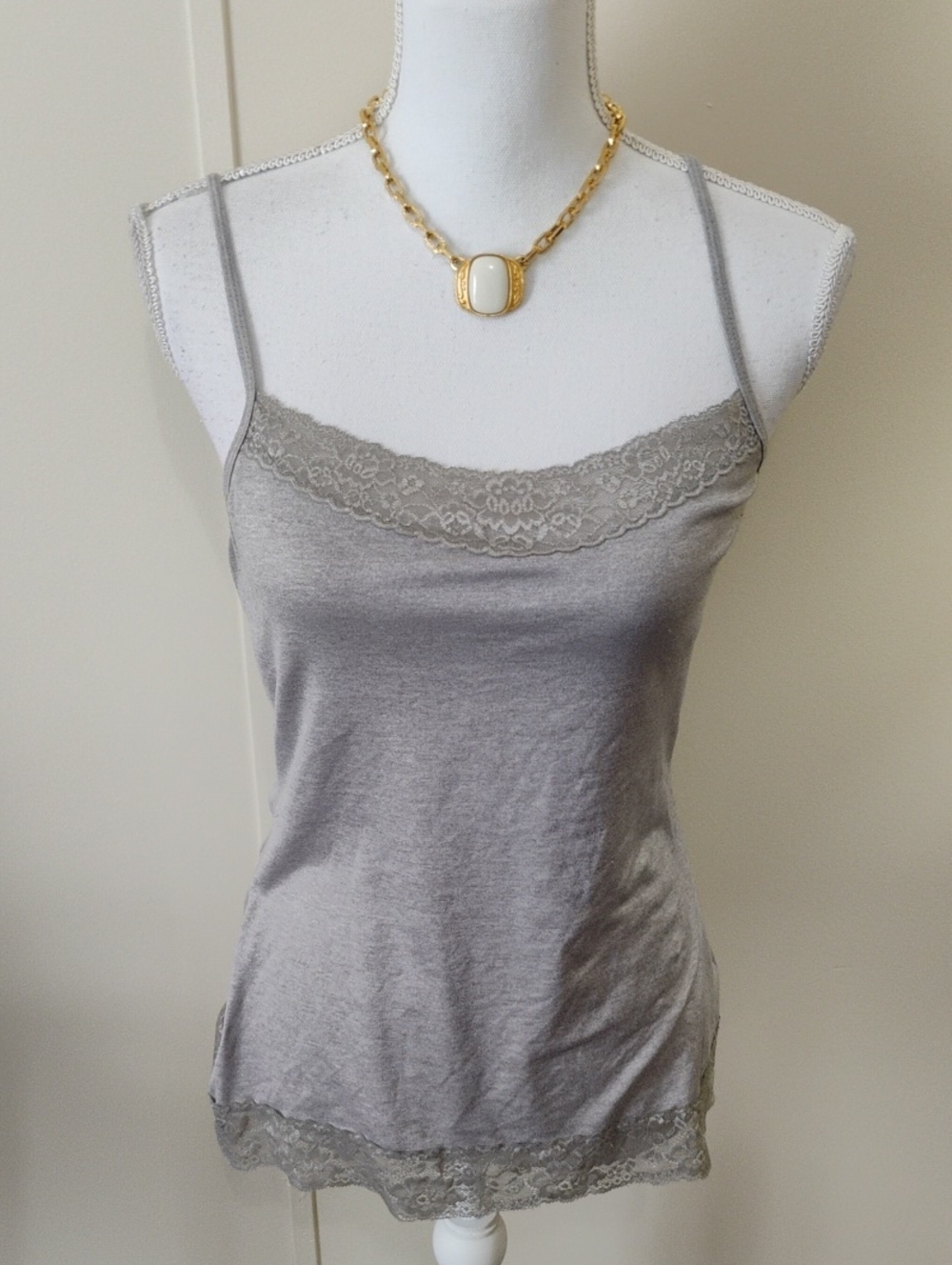 Express Lace-Trimmed Gray Camisole Tank Top